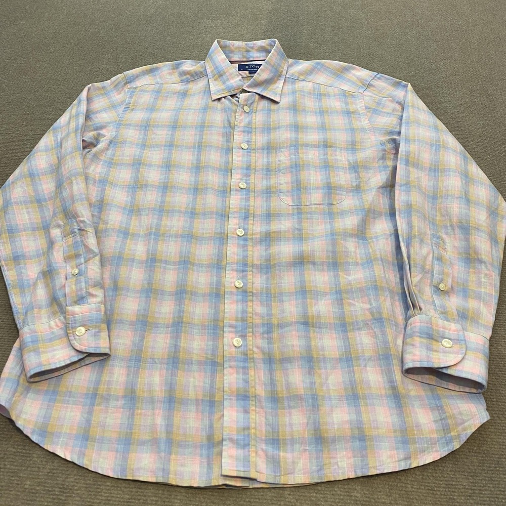 Eton Shirt Mens Large 41 16 Pastel Plaid Long Sleeve Button Front Dressy